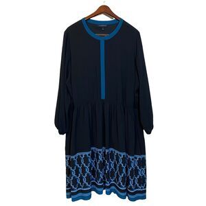 Lane Bryant Geo Print Midi Shirt Dress with pockets black teal Size 28 Plus Size